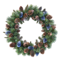 Generated AI christmas wreath with pine cones and blue berries on transparent background png