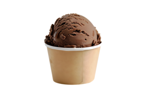 Chocolate Peanut Butter ice cream scoop on white blank empty paper cup png