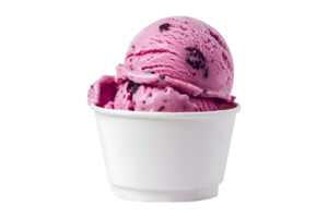 Black Raspberry Chip ice cream scoop on white blank empty paper cup png