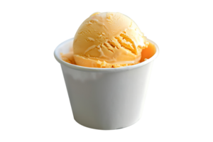 Butter scotch ice cream scoop on white blank empty paper cup png