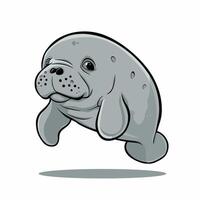 Cute cartoon manatee isolated on white background. Hand drawn illustration of Sea cow. vector