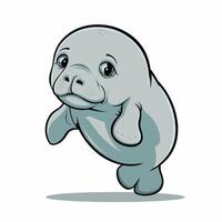 Cute cartoon manatee isolated on white background. Hand drawn illustration of Sea cow. vector