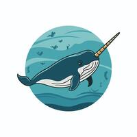 Cute and adorable cartoon narwhal white background vector