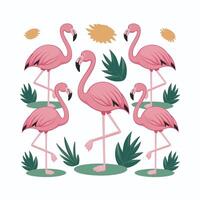 Cartoon Pink flamingo on an isolated white background. vector