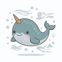 Cute and adorable cartoon narwhal white background vector