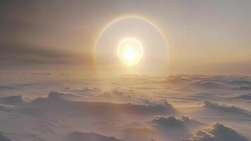 Dancing ice crystals casting shimmering halos around a distant sun video