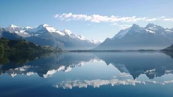 un' miraggio di un' tranquillo, calmo sereno lago circondato di Innevato montagne video