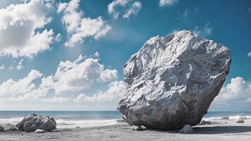 A massive grey rock standing tall against a vivid blue sky an imposing symbol of strength and resilience video