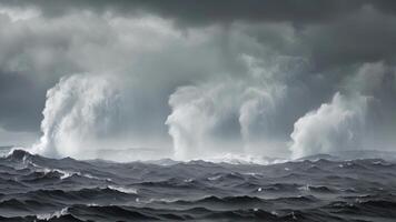 The oceans surface in turmoil as a trio of water spouts intertwine and spin a symphony of raw energy video