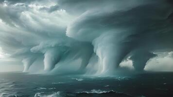 A mesmerizing display of Mother Natures power and beauty as multiple water spouts form and dissipate over the oceans surface video