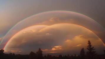 Zwilling Bögen von wirbelnd Farben über das Himmel ein großartig doppelt Regenbogen video