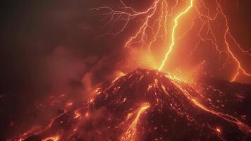 The destructive power of a volcanic eruption is evident as bolts of lightning burst through the smoky plume video