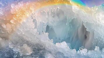 een etherisch ondersteboven regenboog gevormd door de magie van licht en ijs video