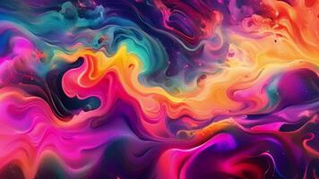 un' murale di vivace vorticoso colori e modelli creato utilizzando onde cerebrali dati raccolto a partire dal il artisti interazioni con vario tecnologico dispositivi e interfacce. video