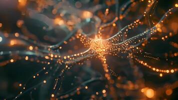 An intricate network of neural pathways illuminated by pulsating quantum energy representing the expansion and enhancement of the human brain through quantum computing extensions. video