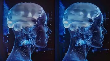 A splitscreen image showing a persons brain waves before and after using the neural enhancement device displaying significant improvement. video