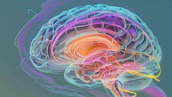 The detailed rendering of a patients brain showing the precise location of the deep brain stimulation electrode and targeted area for treatment. video