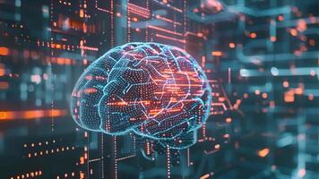 A closeup of a human brain with lines of code and data appearing to swirl around it depicting the fusion of technology and medicine in diagnosing neurological diseases. video