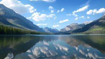 A serene lake surrounded by towering mountains where participants can engage in brain games and cognitive exercises to improve memory and focus. video