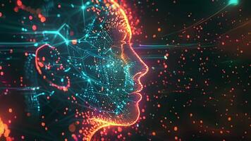 The mental landscape of a person transforms into a digital world as data streams directly from a computer into their brain. video