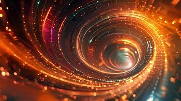 een digitaal renderen van een abstract wormhole met helder wervelende patronen symboliseert de invloed van gluon wind Aan quarks video