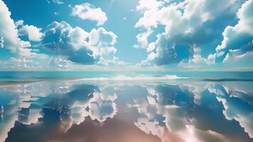 A beach with sand made of antiparticles creating a surreal mirrored effect with the ocean video