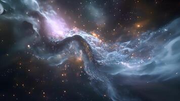 A cosmic particle stream pierces through a nebula leaving behind a trail of sparkling debris video