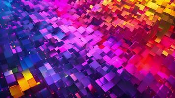 A vibrant pixelated mosaic of iridescent colors reminiscent of the building blocks of quantum foam video