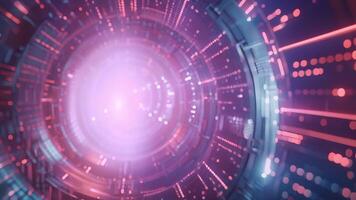 A digital tunnel with multiple layers of security barriers representing the multilayered approach to data protection in quantum encryption. video