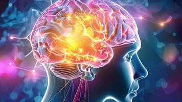 A graphic of a brain with AI symbols integrated representing the potential of AI in mental health by brain patterns and providing personalized recommendations video