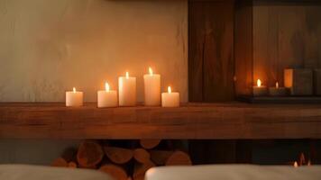 The tranquil beauty of a minimalist fireplace mantel adorned with unlit taper candles. video