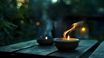 The gentle breeze carries the scent of burning wax adding to the mystical atmosphere of the evening. video