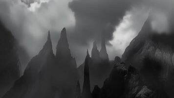 The wind howls through the jagged spires of a mountain range carrying with it the haunting whispers of spirits long forgotten. 2d flat cartoon video