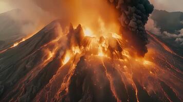 masivo volcán en erupción con lava fluir video