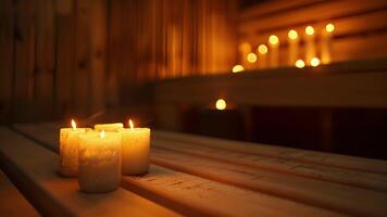 The soft glow of candles in a sauna creating a calming ambiance for those seeking a better quality sleep. video