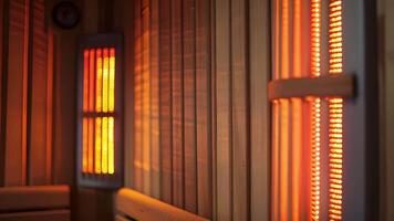 das wohltuend Wärme und beruhigend Ambiente von das Infrarot Sauna schmilzt Weg irgendein Sorgen oder Spannung. video