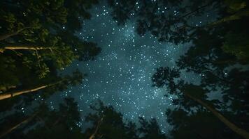 une serein vue de arbre auvents élongation en dehors dans tout directions permettant pour une silencieux et isolé sommeil en dessous de le étoiles. video