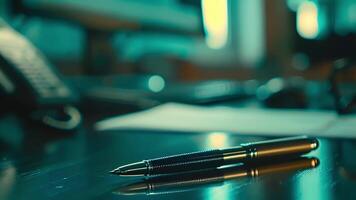 A closeup of a pen being used to sign a contract with a blurred desk and computer screen in the background. The pen represents the power and authority needed to make important financial video