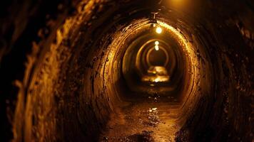 een doolhof van donker versmallen tunnels lit enkel en alleen door de afm flikkeren licht van lantaarns geven een glimp Bij de gevaren en uitdagingen geconfronteerd door die wie werk ondergronds. video