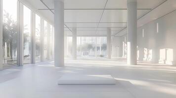 en elegant helt vit kondition studio med golvtak fönster tillåter naturlig ljus till fylla de Plats video