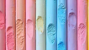 A neatly organized array of pastel chalks in shades of delicate rose sky blue and daffodil yellow video