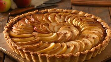 A rustic apple tart flaky crust filled with thinly sliced apples and dusted with cinnamon sugar video