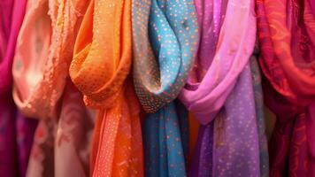 As if frozen in a moment these scarves hang gracefully bringing life and vibrancy to the display video