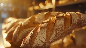 a aroma do recentemente cozido pão e pastelaria a partir de uma perto artesanal padaria video