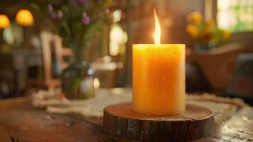 A rustic handpoured beeswax candle adding a touch of organic charm to a farmhouseinspired living room video