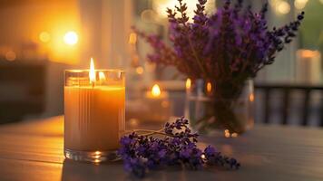 The soft and delicate aroma of a Bergamot and Lavender scented candle enveloping the room in a tranquil ambiance video