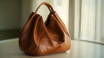 une minimaliste clochard sac dans de beurre doux cuir avec subtil contraste piqûre et une lâche sans effort silhouette video