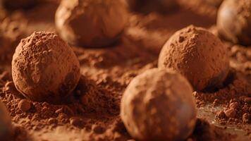 une plateau de décadent végétalien Chocolat truffes saupoudré avec cacao poudre video