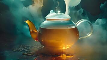 Wisps of aromatic steam swirl around a teapot as the brew steep to perfection promising a flavorful and soothing cup of herbal tea video