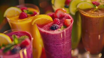 een levendig smoothie maken wedstrijd tussen lokaal ondernemingen gebruik makend van vers ingrediënten en presentatie van voedzaam recepten video